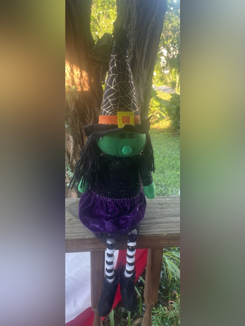 Plush Green Witch Shelf Sitter with Bead Legs